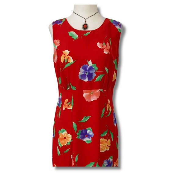 KATHIE LEE Red floral print long dress ~ Vintage SMALL MEDIUM maxi sundress - Picture 3 of 15